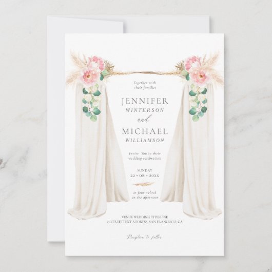 Boho Pampas Grass en Greenery Arch Wedding Invi Kaart (Voorkant)