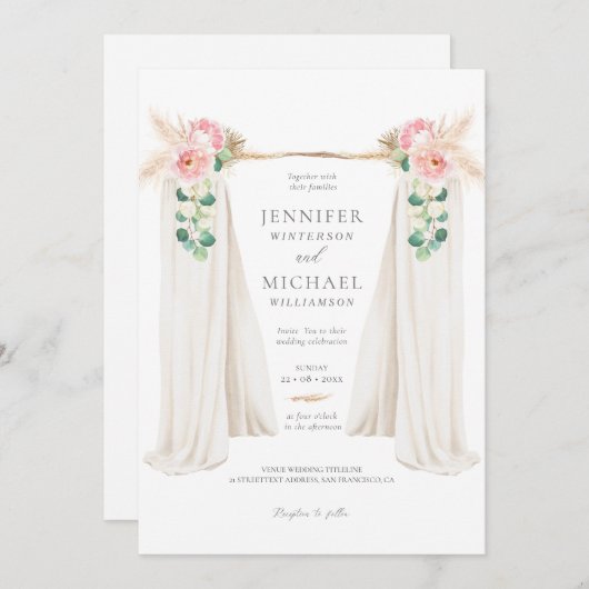 Boho Pampas Grass en Greenery Arch Wedding Invi Kaart (Voorkant / Achterkant)