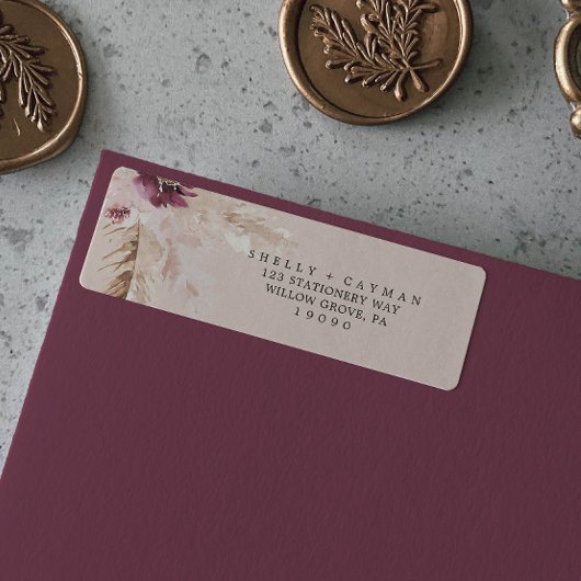 Boho Pampas Grass | Etiket van het Adres van de Pe