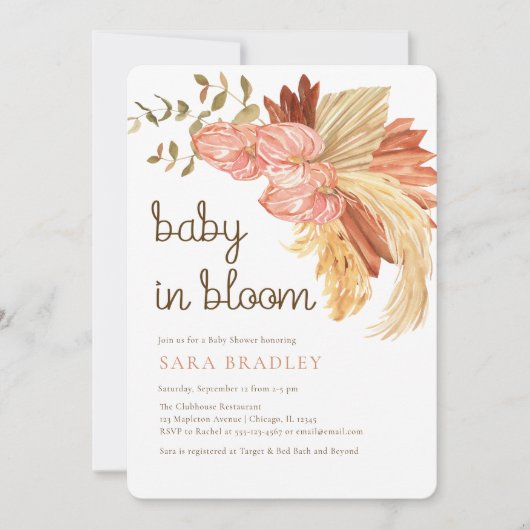 Boho pampas grass Eucalyptus anthurium-Baby shower Kaart (Voorkant)