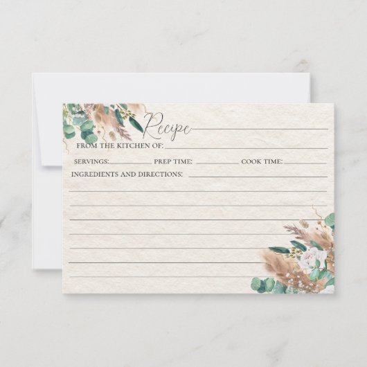 Boho Pampas Grass Eucalyptus Beige Recept Kaart (Voorkant)