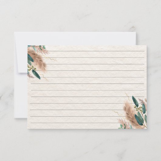 Boho Pampas Grass Eucalyptus Beige Recept Kaart (Achterkant)