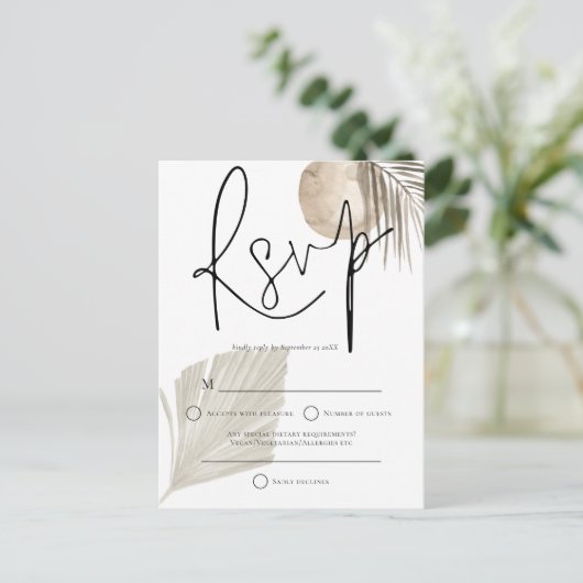 Boho Pampas Grass fan Wedding RSVP Briefkaart (Staand voorkant)