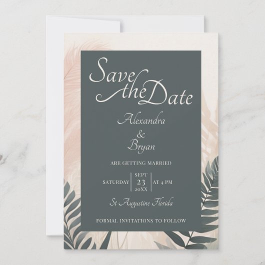 Boho Pampas Grass & Fern Bruiloft Save the Date Kaart (Voorkant)