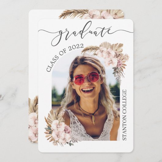 Boho Pampas Grass Floral Arch Afbeelding Afstudere Kaart (Voorkant / Achterkant)