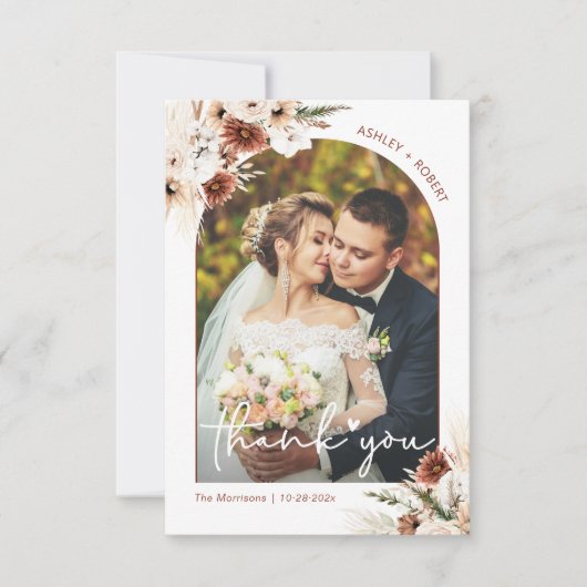 Boho Pampas Grass Floral Arch Wedding Foto Bedankkaart (Voorkant)