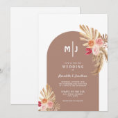 Boho Pampas Grass Floral Arch Wedding Uitnodiging (Voorkant / Achterkant)