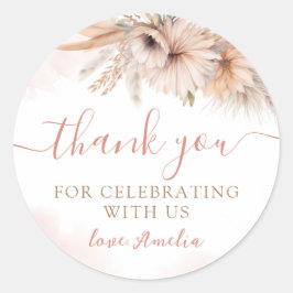 Boho Pampas Grass Floral Baby shower Bedankt Ronde Sticker