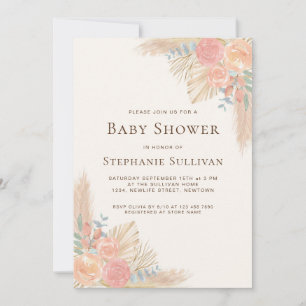 Boho Pampas Grass Floral Baby shower Kaart