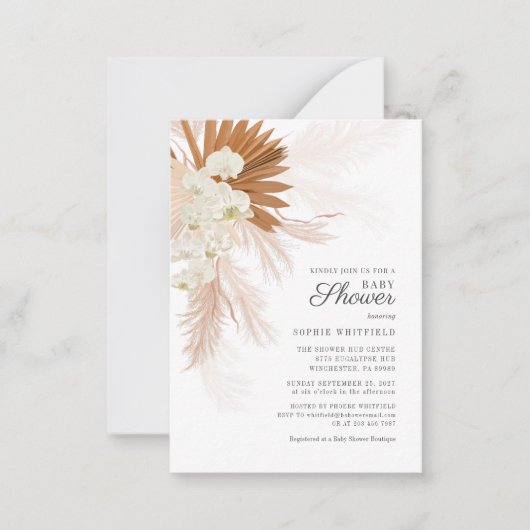 Boho Pampas Grass Floral Baby shower Notitiekaartje (Voorkant)