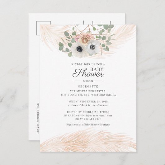 Boho Pampas Grass Floral Baby shower Uitnodiging Briefkaart (Voorkant / Achterkant)