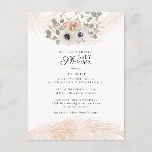 Boho Pampas Grass Floral Baby shower Uitnodiging Briefkaart (Voorkant)