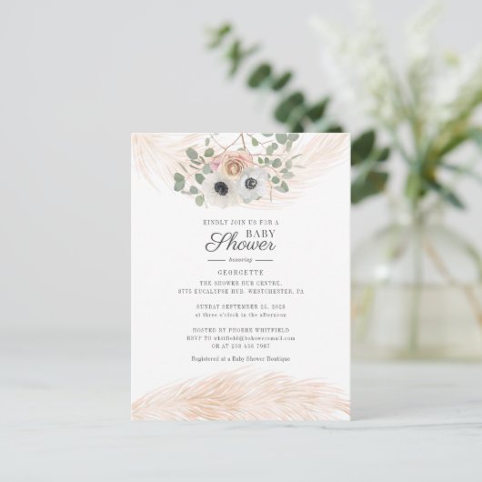 Boho Pampas Grass Floral Baby shower Uitnodiging Briefkaart (Staand voorkant)