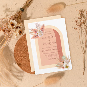 Boho Pampas Grass Floral Beige Terracotta Wedding Kaart