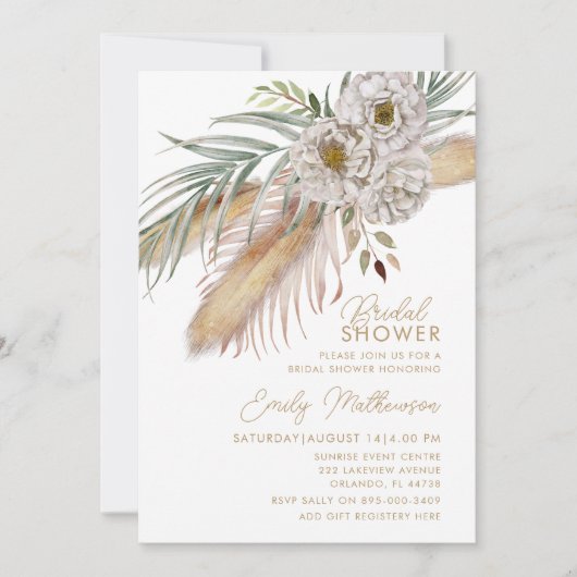 Boho Pampas Grass & Floral Bridal Shower Kaart (Voorkant)