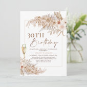 Boho Pampas Grass Floral Champagne Birthday Kaart (Staand voorkant)