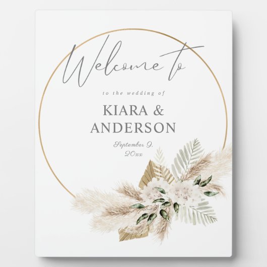 Boho Pampas Grass Floral Circle Welkom Plaque Fotoplaat (Voorkant)