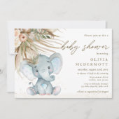 Boho Pampas Grass Floral Elephant Baby shower Boy Kaart (Voorkant)