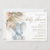 Boho Pampas Grass Floral Elephant Baby shower Kaart (Voorkant)