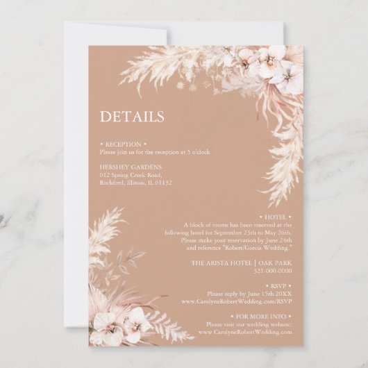 Boho Pampas grass Floral in één bruiloft Kaart (Achterkant)