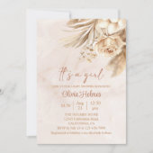 Boho Pampas Grass Floral It's a Girl Baby Shower Kaart (Voorkant)