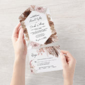 Boho Pampas Grass Floral met RSVP Weddenschap All In One Uitnodiging (Afscheurbaar)