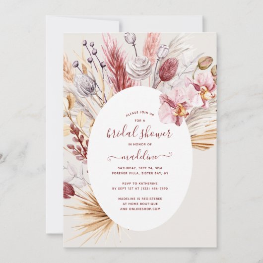 Boho Pampas Grass Floral Modern Vrijgezellenfeest Kaart (Voorkant)