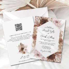 Boho Pampas Grass Floral QR Code RSVP Weddenschap Kaart