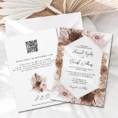 Boho Pampas Grass Floral QR Code RSVP Weddenschap Kaart