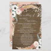 Boho Pampas Grass Floral Rustic Wedding Programme (Voorkant / Achterkant)