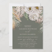 Boho Pampas Grass & Floral Sage Green Wedding Kaart (Voorkant)