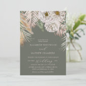 Boho Pampas Grass & Floral Sage Green Wedding Kaart (Staand voorkant)