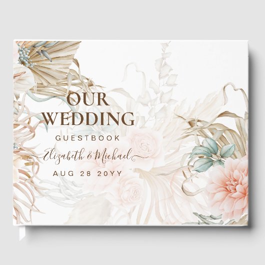 BOHO Pampas Grass Floral Sage Wedding Gastenboek (Voorkant)