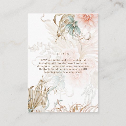BOHO Pampas Grass Floral Sage Wedding Informatiekaartje (Achterkant)