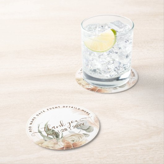 BOHO Pampas Grass Floral Sage Wedding Ronde Kartonnen Onderzetter (Insitu)