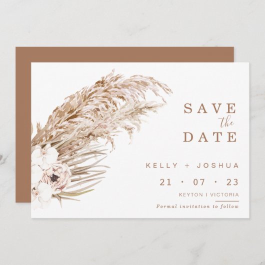 Boho Pampas grass Floral Save the Date Card Kaart (Voorkant / Achterkant)
