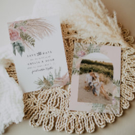Boho Pampas Grass Floral Save The Date Kaart