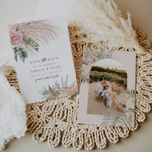 Boho Pampas Grass Floral Save The Date Kaart