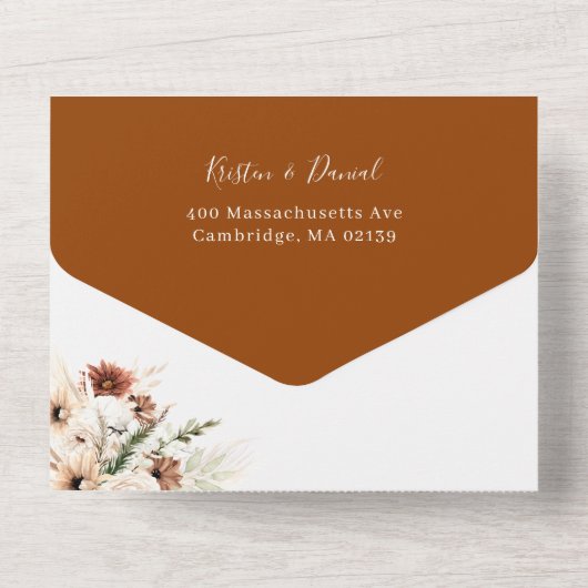 Boho Pampas Grass Floral Terracotta Autumn Wedding All In One Uitnodiging (Achterkant)