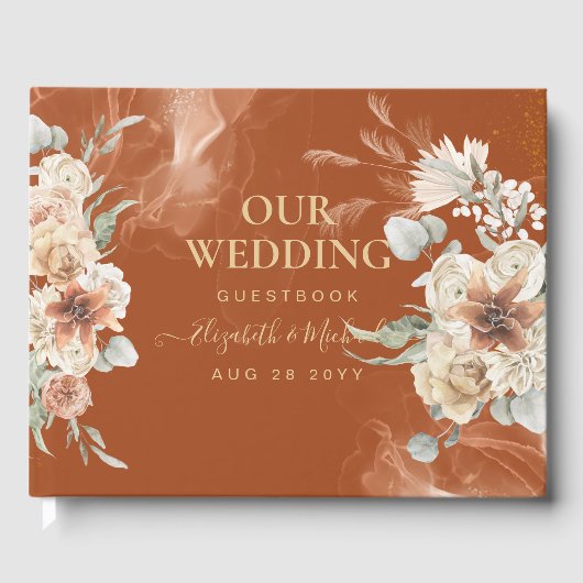 BOHO Pampas Grass Floral Terracotta Wedding Gastenboek (Voorkant)