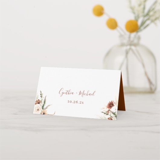 Boho Pampas Grass Floral Terracotta Wedding Plaatskaartje (Achterkant)
