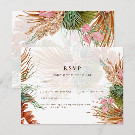 BOHO Pampas Grass Floral Tropical Wedding Briefkaa Briefkaart (Voorkant / Achterkant)