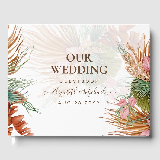 BOHO Pampas Grass Floral Tropical Wedding Guest Bo Gastenboek (Voorkant)