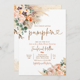Boho Pampas Grass Floral Twin Pumpkin Baby shower Kaart