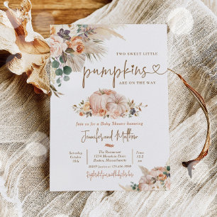 Boho Pampas Grass Floral Twin Pumpkin Baby shower Kaart