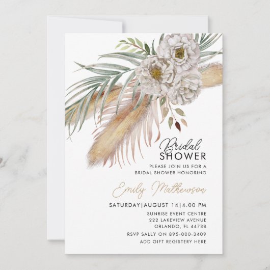 Boho Pampas Grass & Floral Vrijgezellenfeest Kaart (Voorkant)