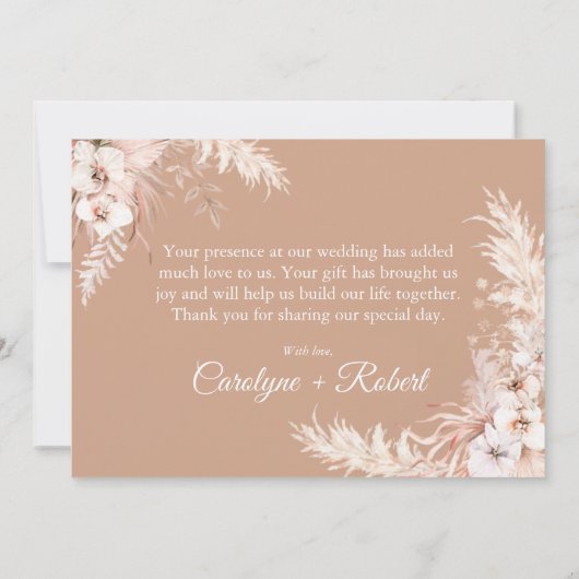 Boho Pampas Grass Floral Wedding Bedankkaart (Achterkant)