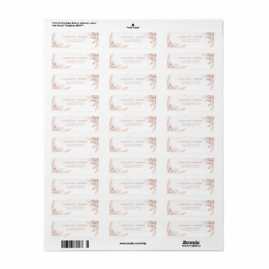 Boho Pampas Grass Floral Wedding Etiket (Full Sheet)