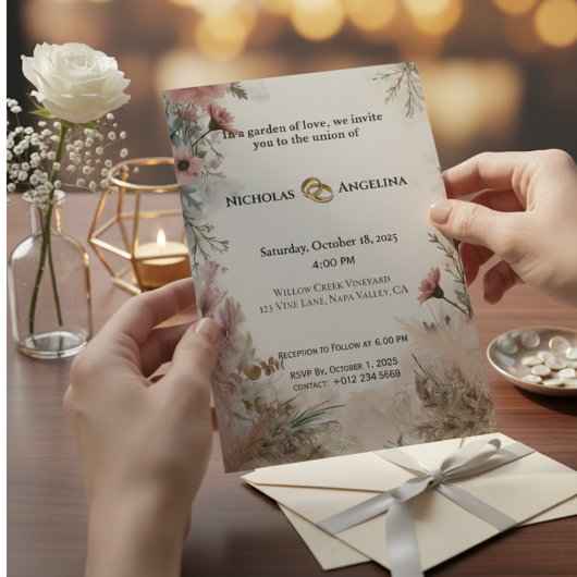 Boho Pampas Grass Floral Wedding Kaart