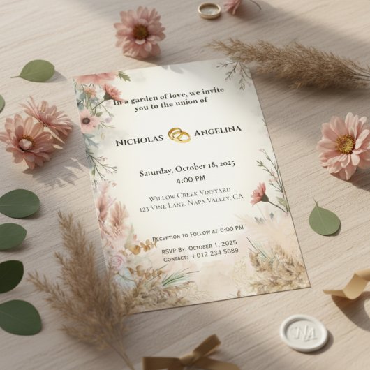 Boho Pampas Grass Floral Wedding Kaart